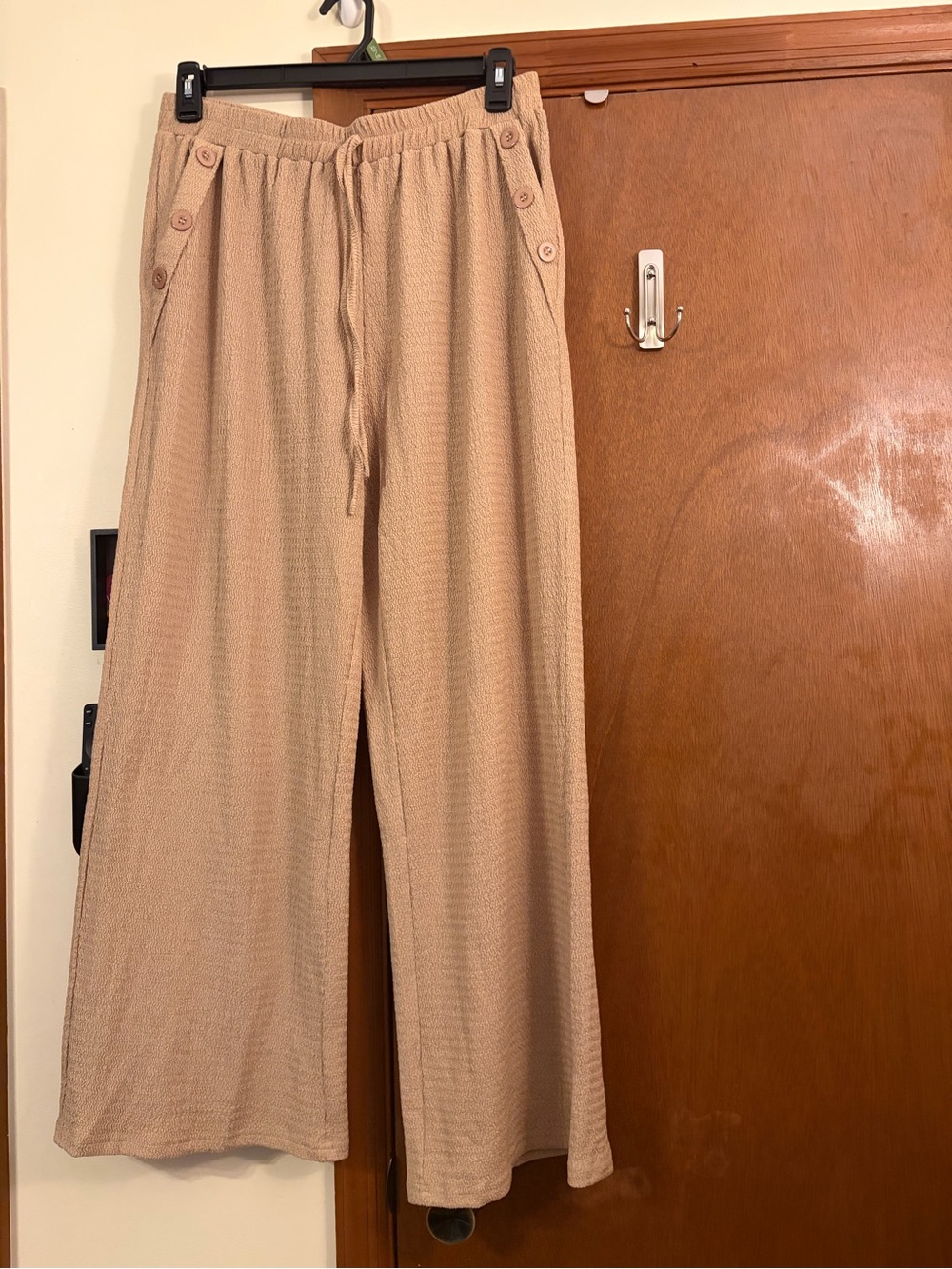 Beige Wide Leg Button-Detail Lounge Pants